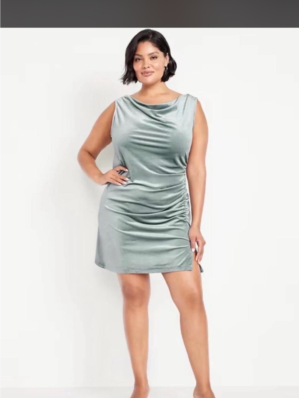 Sleeveless Cowl Neck Satin Dress in Grey